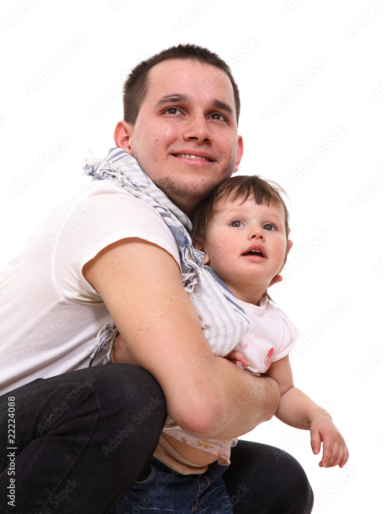 The young man and the child look in top The young man and the child look in top