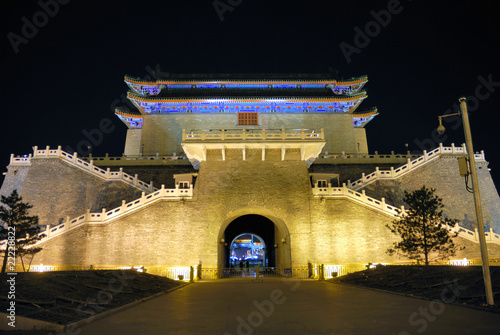 China, Beijing The Qianmen archery tower at night