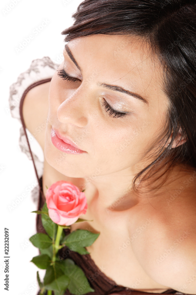 Beauty with pink rose