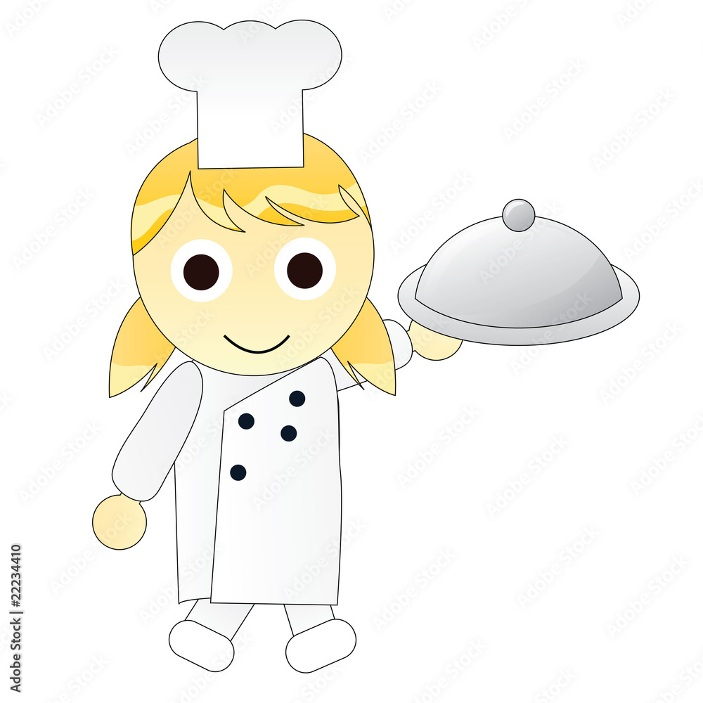Cartoon Girl Chef Carry Food