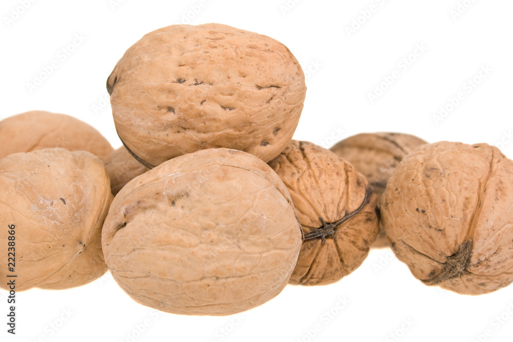 handful of walnuts on a white background handful of walnuts on a white background