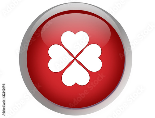 Bouton rond treffle à quatres coeurs rouge