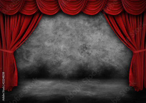 Painted Grunge Theater Stage With Red Velvet Drapes
