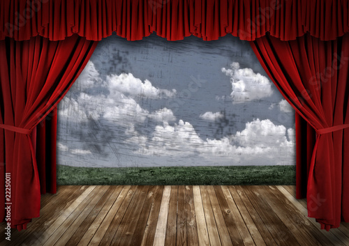 Dramatic Stage With Red Velvet Theater Curtains