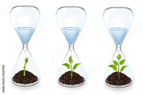 Glass clocks With sprouts and water drops
