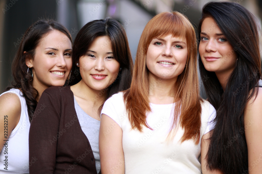 Close-up portrait of four urban women outside Close-up portrait of four urban women outside
