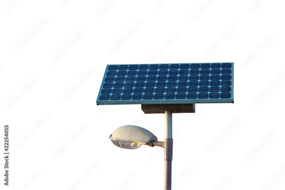 Solar powered city lamp isolated on with clipping path