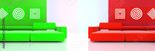 interior in red and green t...