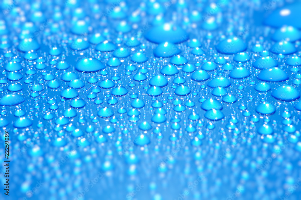 blue water drops, shallow dof