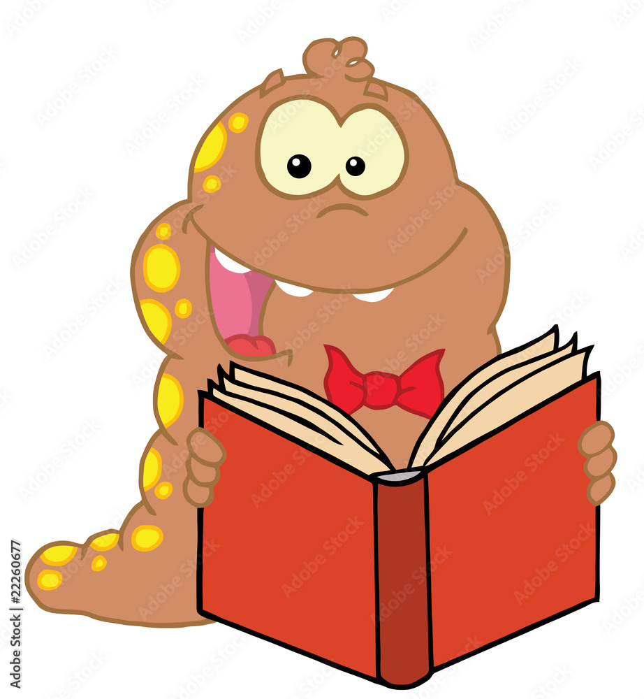 Fototapeta premium Energetic Brown And Red Spotted Worm Reading A Book