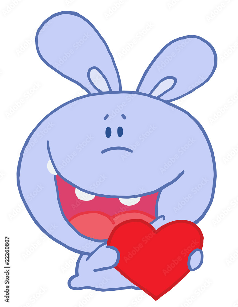 Purple Rabbit Laughing And Holding a Red Heart Purple Rabbit Laughing And Holding a Red Heart