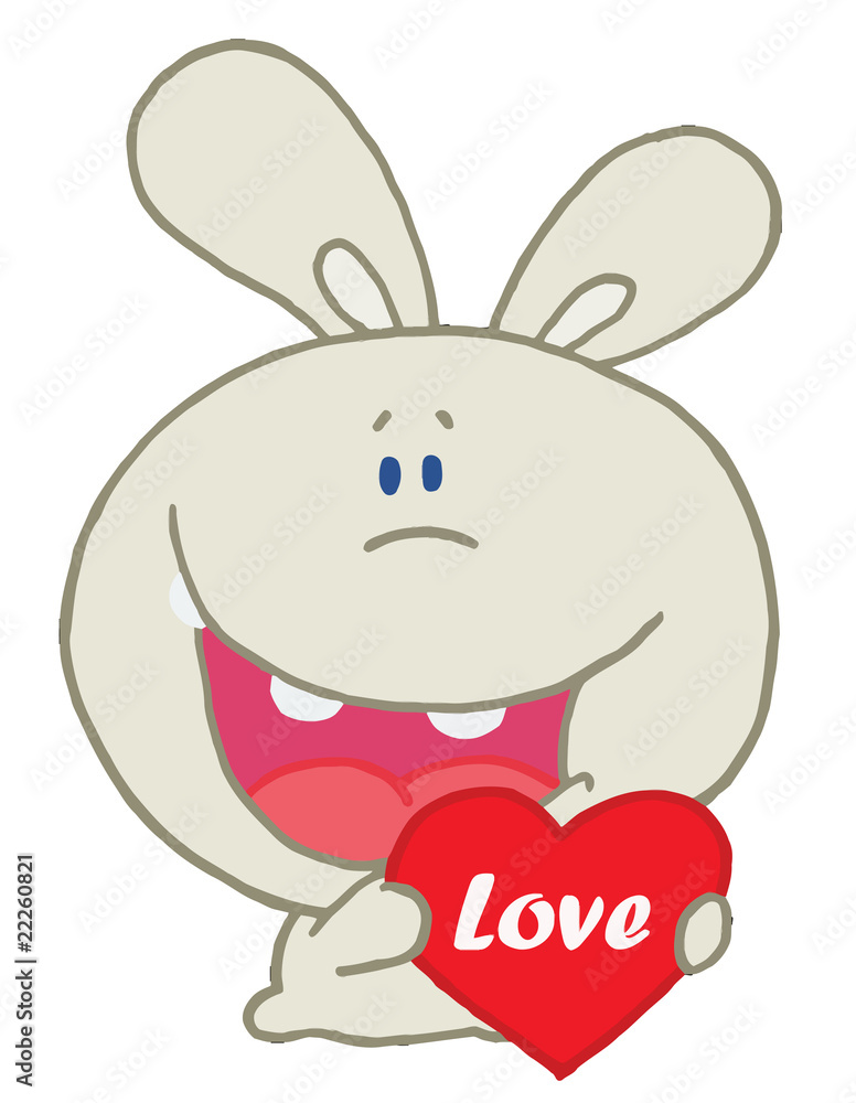Beige Rabbit Laughing And Holding a Red Heart Love Beige Rabbit Laughing And Holding a Red Heart Love