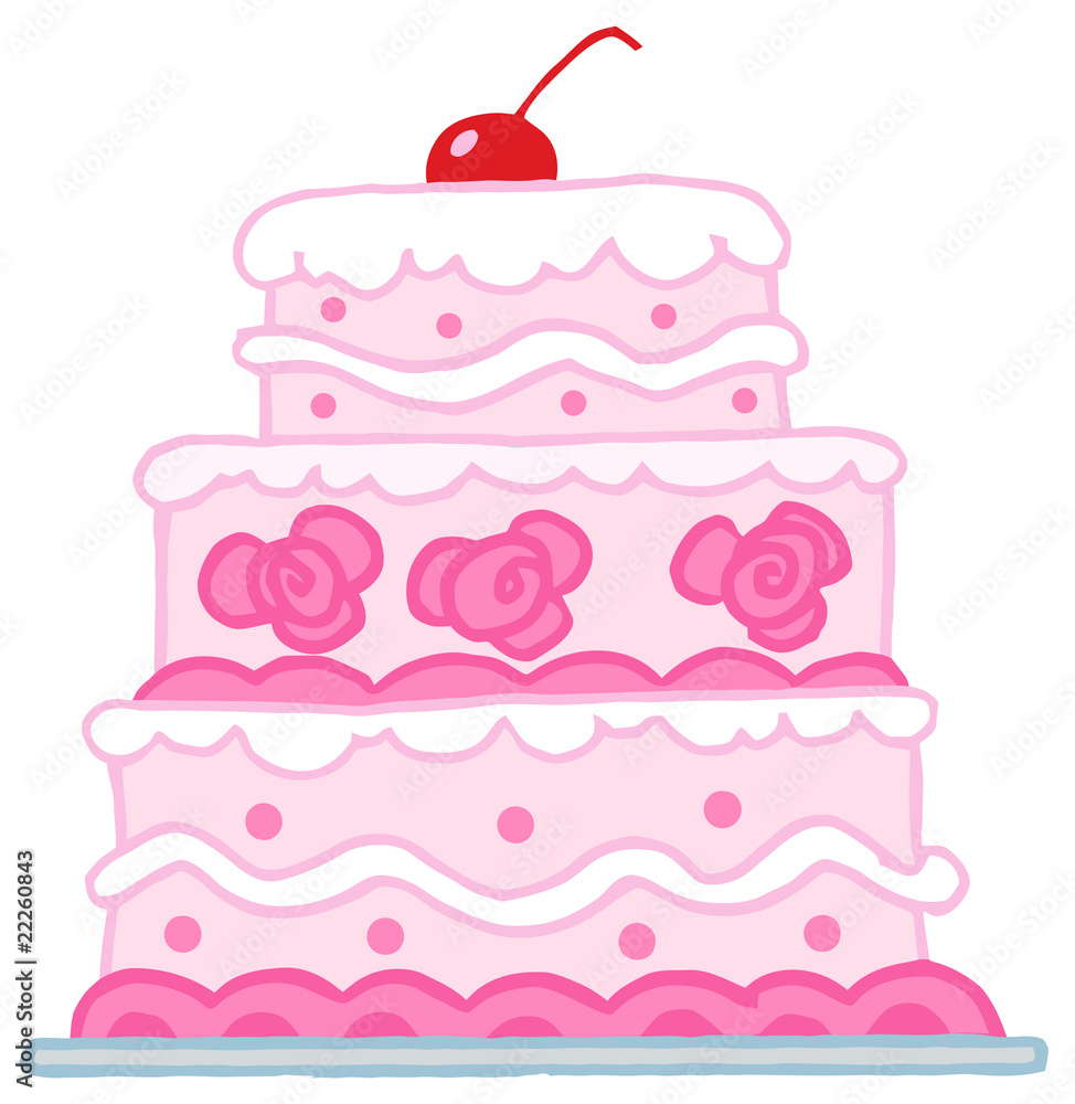 Triple Tiered Wedding Cake With Pink And White Frosting Triple Tiered Wedding Cake With Pink And White Frosting