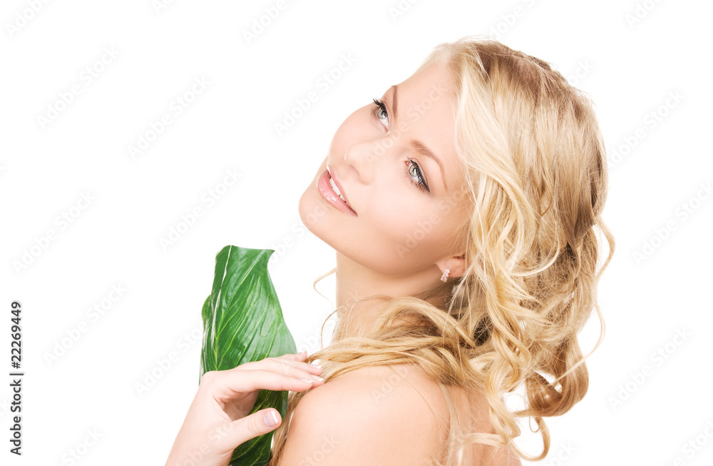 woman with green leaf woman with green leaf