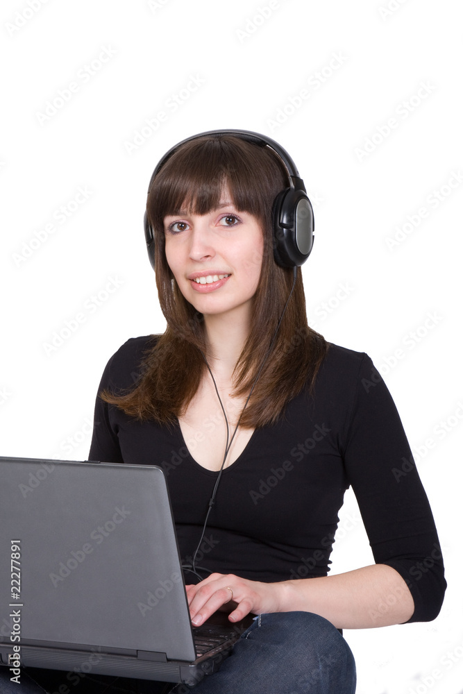 student girl with laptop and headphones student girl with laptop and headphones