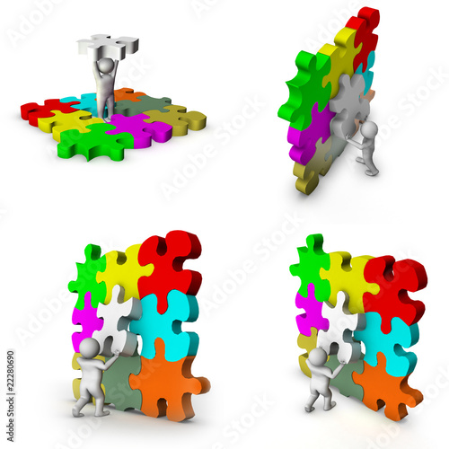 set of 3d man with puzzle game