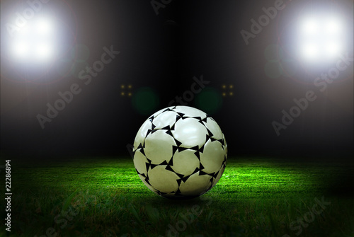 Soccer ball on the field of stadium with light © Andrii IURLOV
