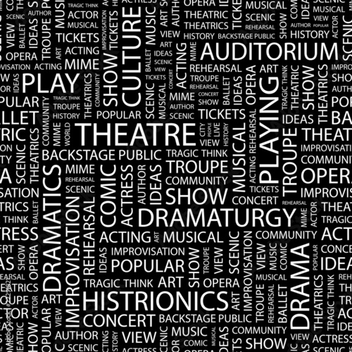 THEATRE. Seamless vector pattern with word cloud.