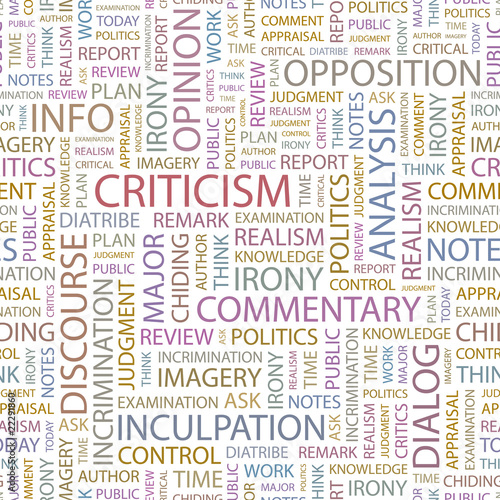 CRITICISM. Seamless vector pattern with word cloud.