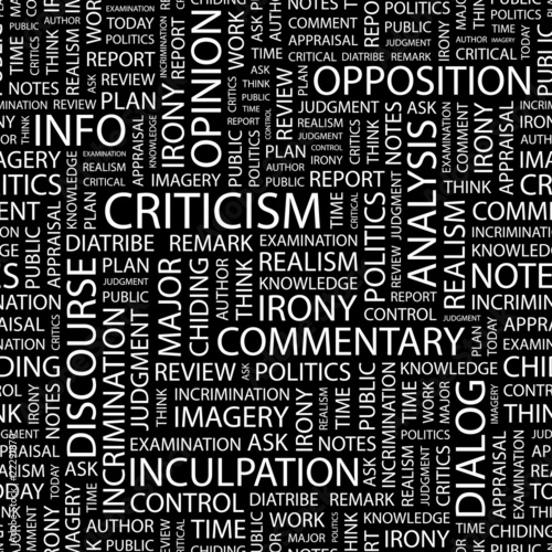 CRITICISM. Seamless vector pattern with word cloud.