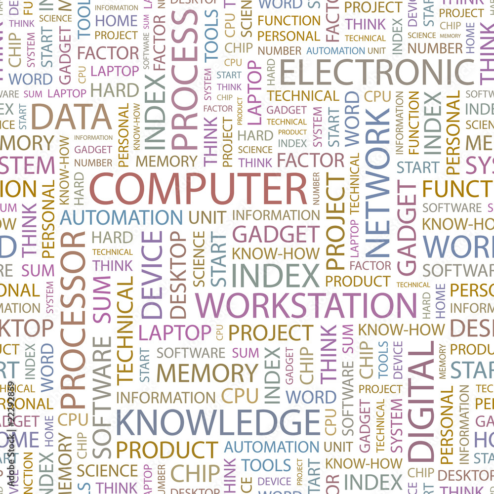 COMPUTER. Seamless illustration with association terms. COMPUTER. Seamless illustration with association terms.