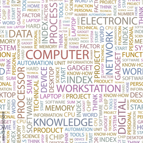 COMPUTER. Seamless illustration with association terms.