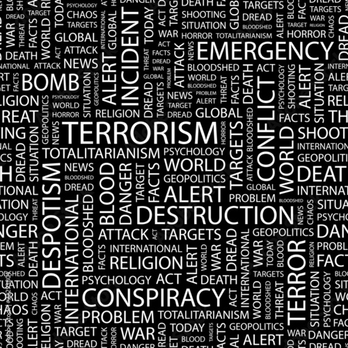 TERRORISM. Seamless vector pattern with word cloud.