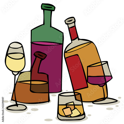 Vector illustration with bottles of alcohol and glasses