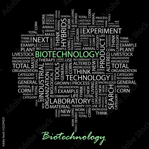 BIOTECHNOLOGY. Word collage on black background.