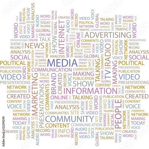MEDIA. Word collage on white background. Vector illustration.