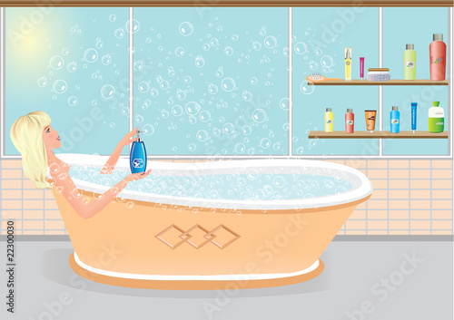 beautiful vector girl with bubbles in the bathroom