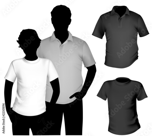 Vector. Men's black and white t-shirt and polo shirt template
