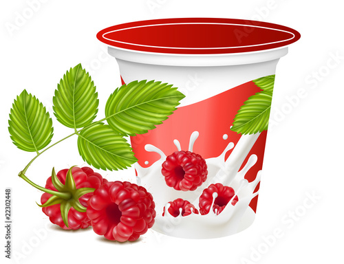 Vector. Packing yoghurt. Raspberry.