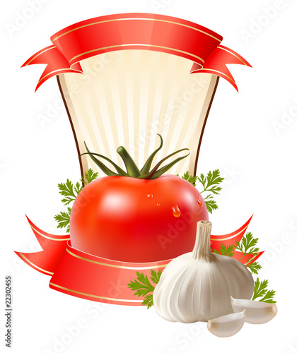 Label for a product  with illustration of vegetables.