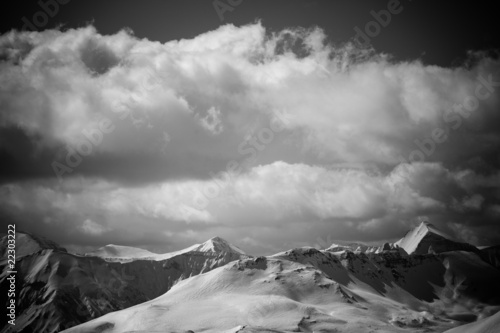 Black and white mountain landscape. Alps summits