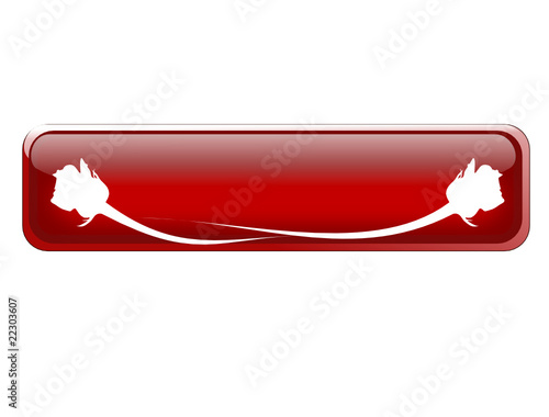 Bouton rectangulaire rouge avec deux roses blanches