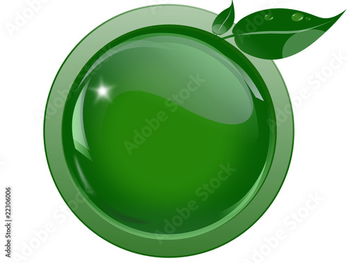 bouton vert reflection 3 d, écologie avec feuille en contour