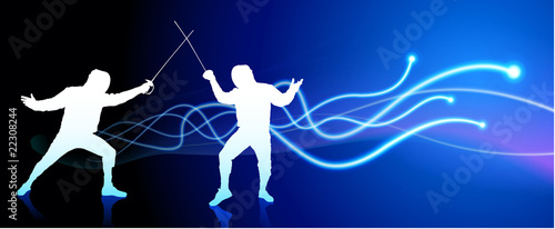 Fencer on Light Spark Abstract Background