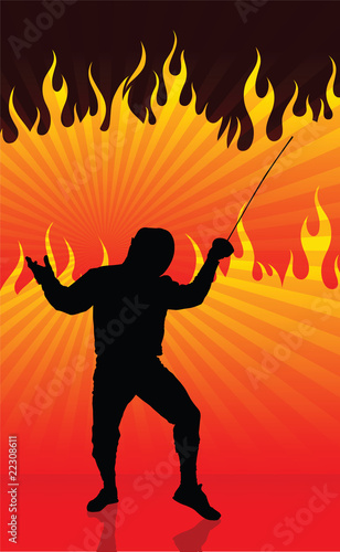 Fencer on Fire Background