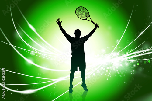 Tennis Player on Abstract Modern Light Background © iconspro