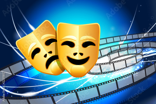 Comedy and Tragedy Masks on Abstract Modern Light Background