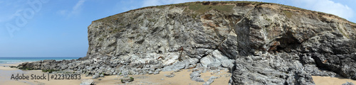 Panoramic view of cliffs and fallen rocks in Porthtowan.