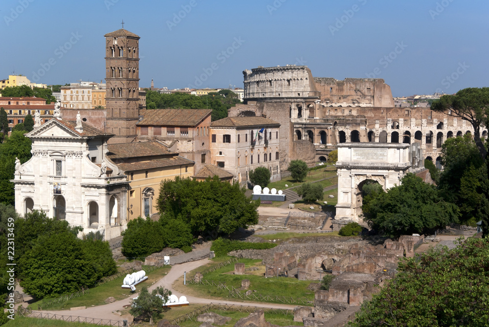 View across Forum Romanum to the Colosseum