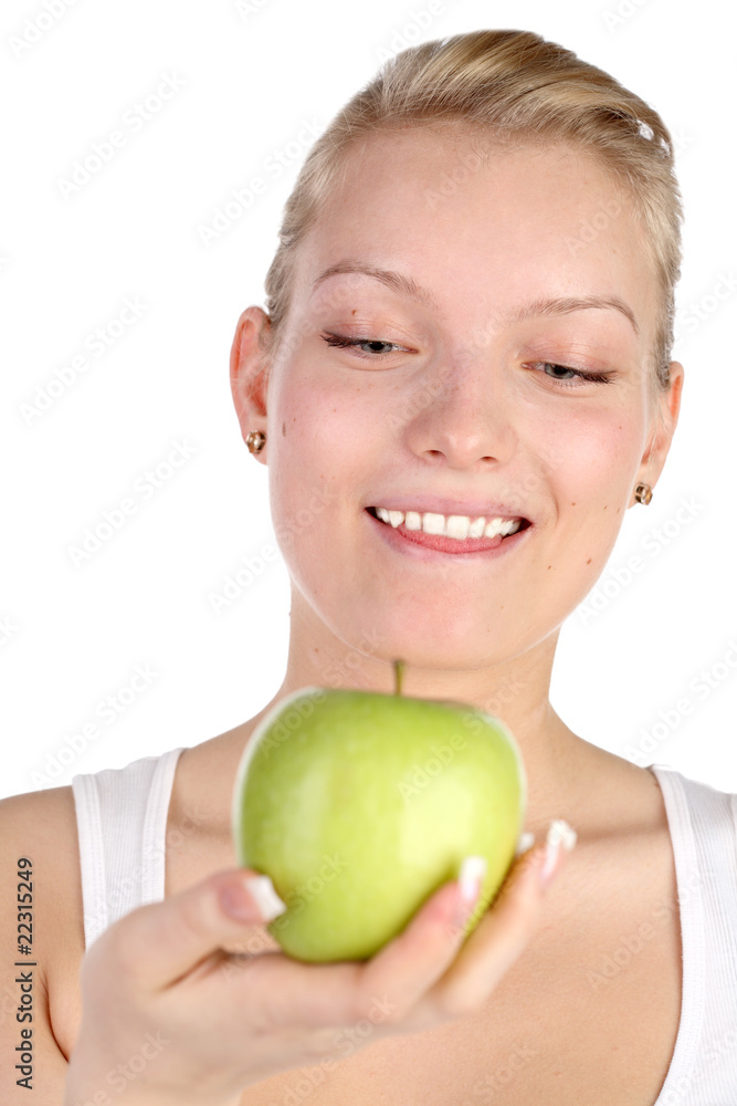 girl with green apple in hands girl with green apple in hands