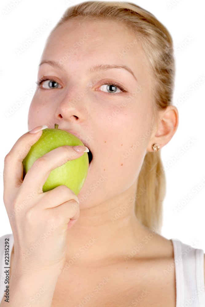 girl bites off from the big green apple girl bites off from the big green apple