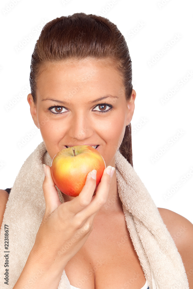 Gymnastics girl eating apple Gymnastics girl eating apple