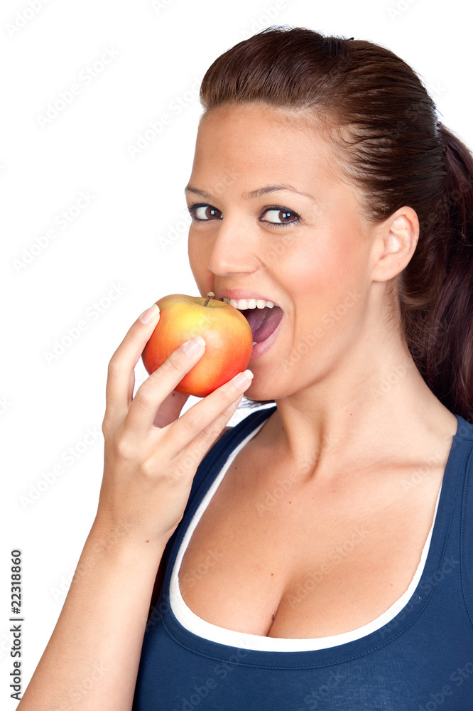 Gymnastics girl eating apple Gymnastics girl eating apple