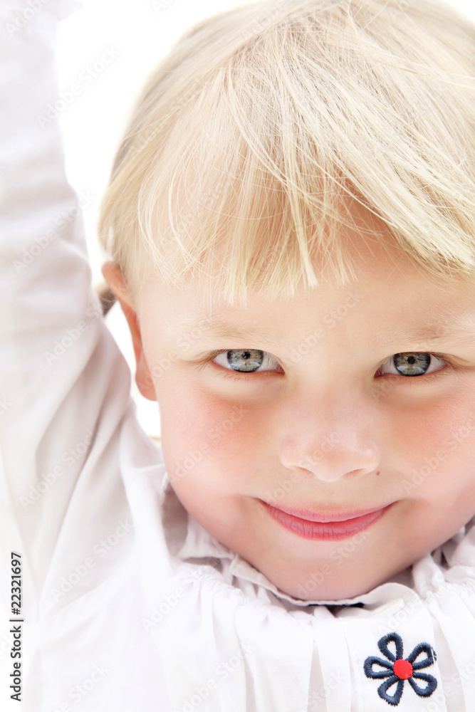 Cute little girl. Shallow DoF. Isolated on white background. Cute little girl. Shallow DoF. Isolated on white background.