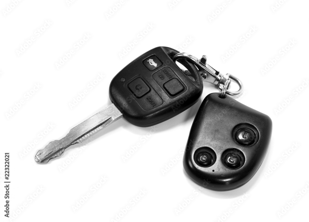 A car key with remote on white background A car key with remote on white background