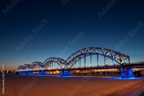 Railway bridge at night in winter © trancedrumer